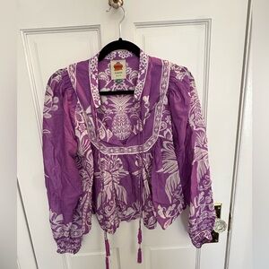 FARM Rio Lavender and White Patterned Blouse size XS